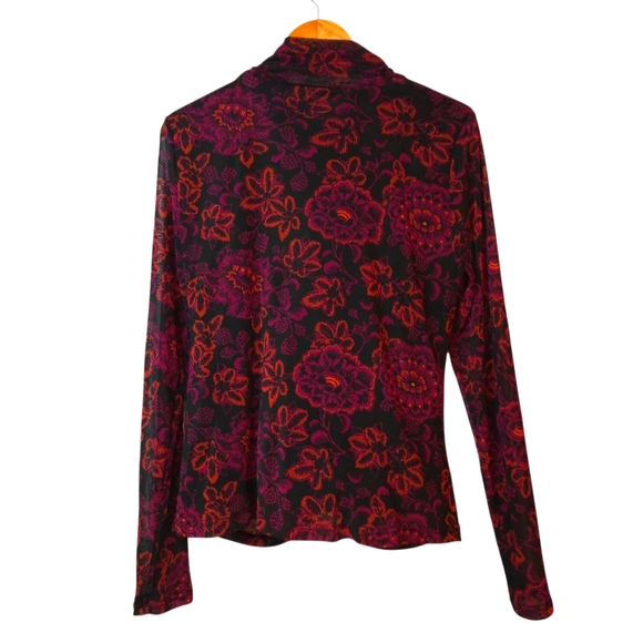 Jane and Delancey Dark Whimsical Floral Black/Red Gathered Front Sheer Top XL - Picture 3 of 11